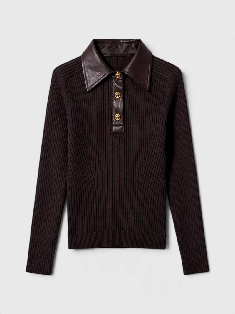 Kara Vegan Collar Turnlock Polo in Chocolate