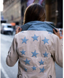 Offwhite Leather Jacket Detailed with Denim Stars