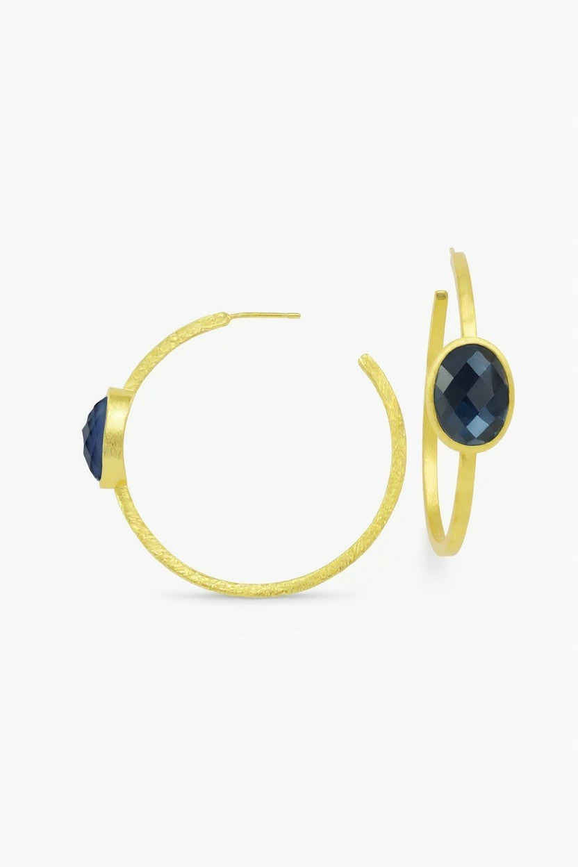 Tanzanite Gold Plated Hoop Earring - midnight blue