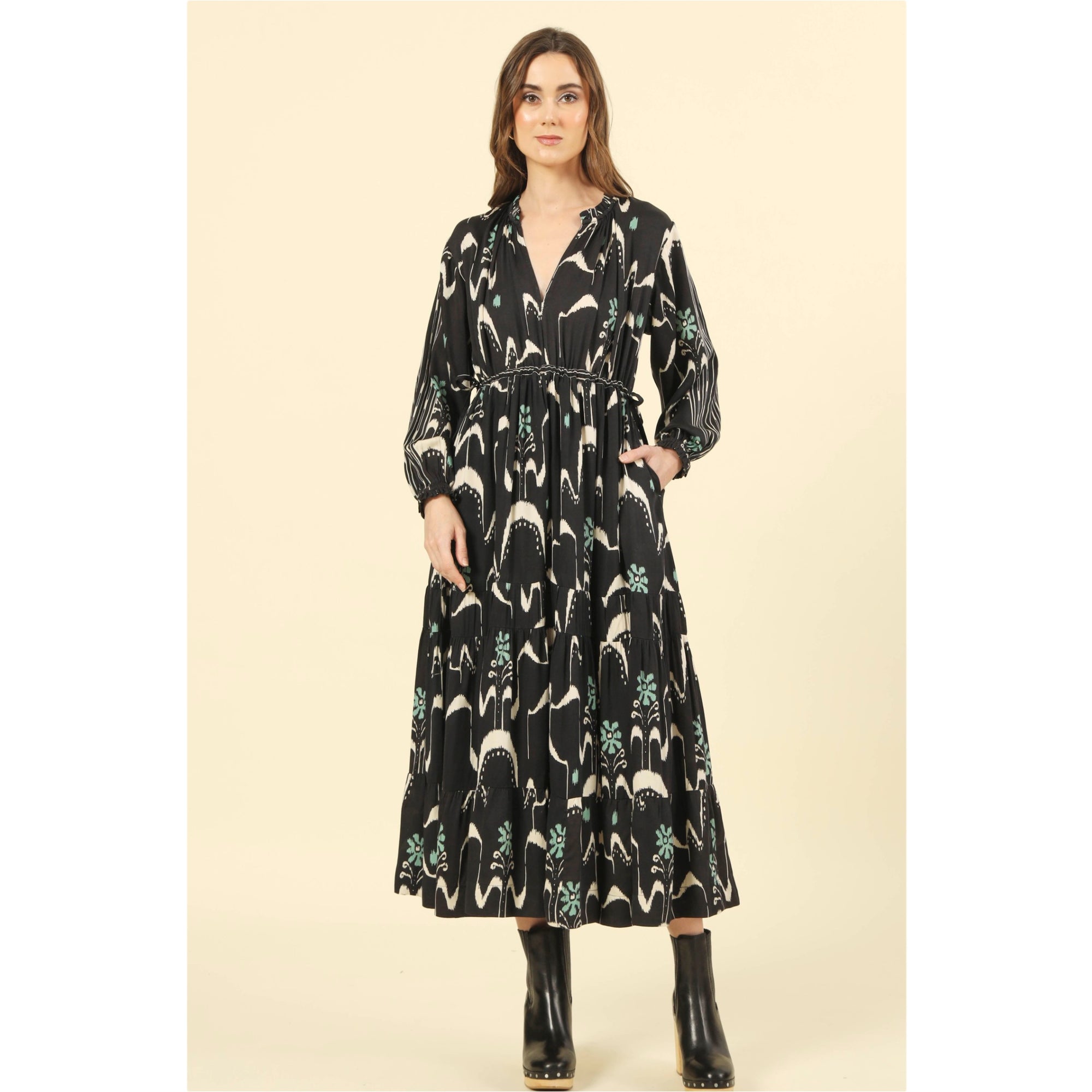 misha midi dress in samira smokestack jili boutique omika sale