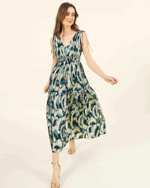 Rosalita Midi Dress in Santari Peacock by Omika Jilli Boutique Sale