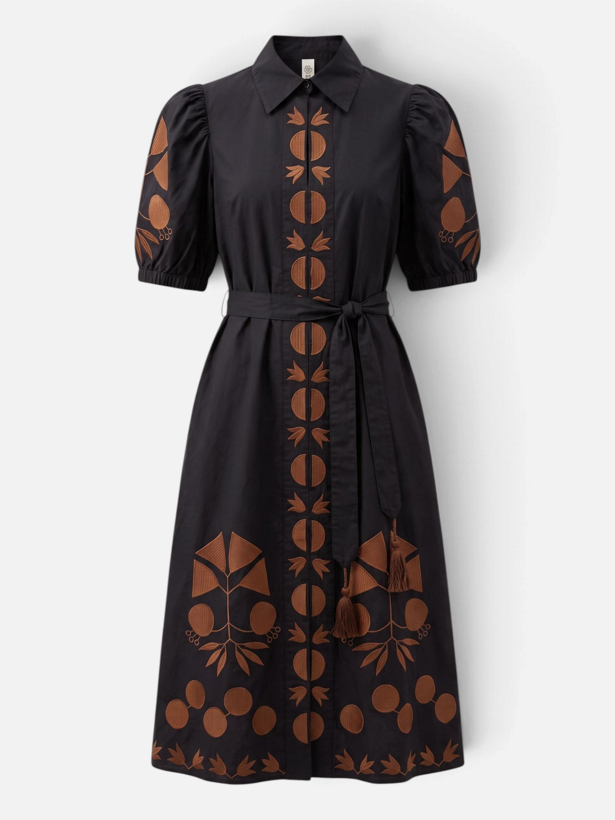 Placket Embroidered Dress Black