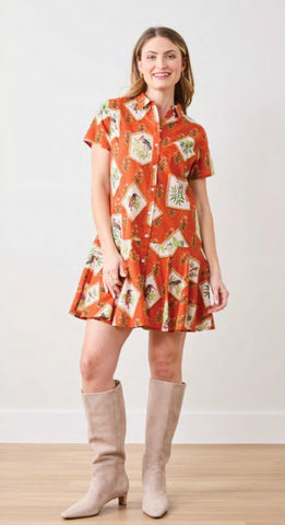 Gracie Dress in Birds Of India print fresh jilli 