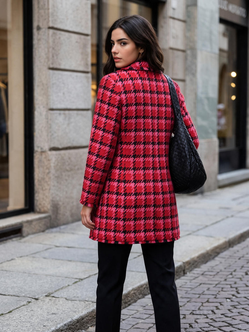 Boho Chic Red Black Houndstooth Jacket