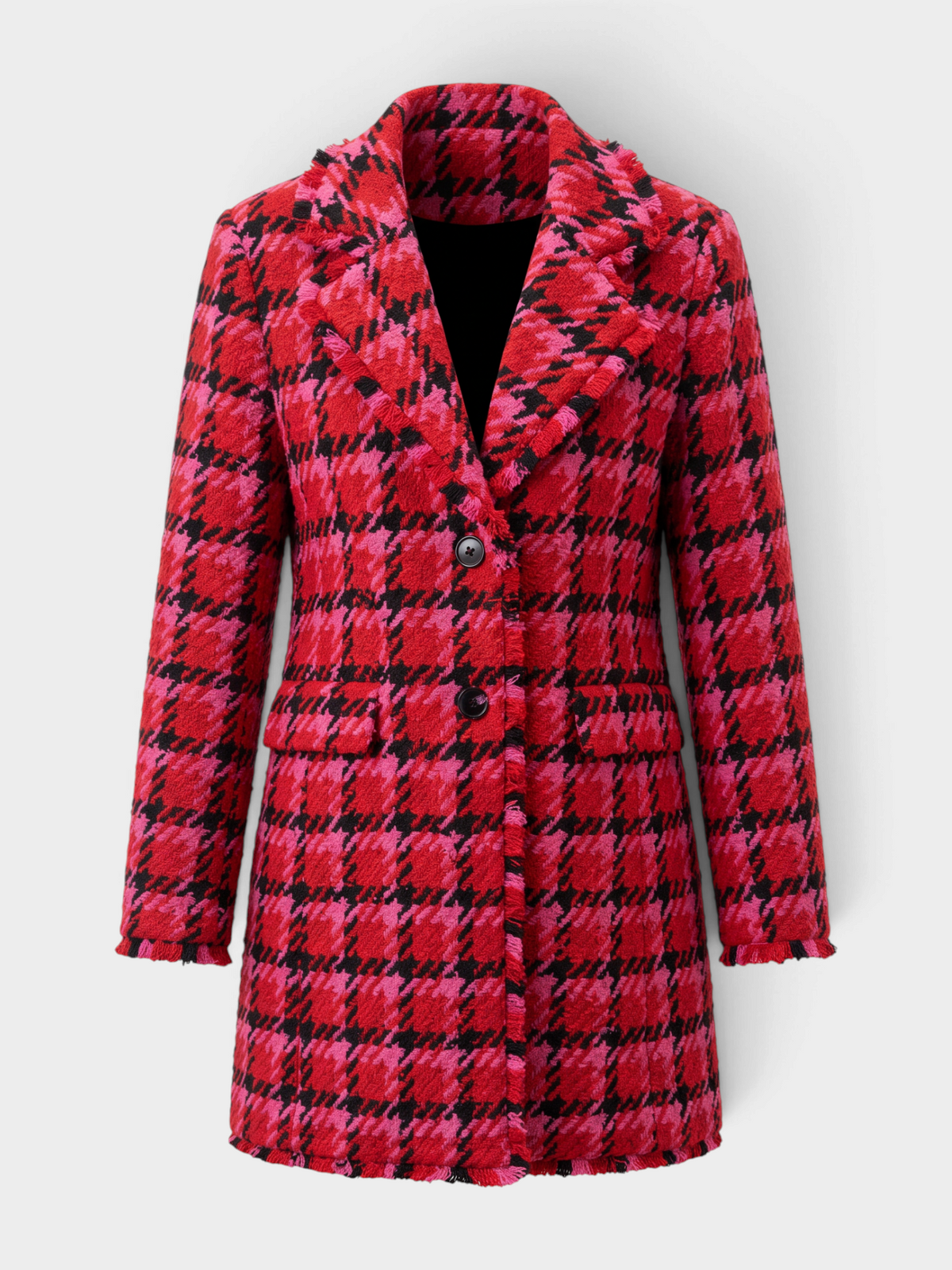 Boho Chic Red Black Houndstooth Jacket