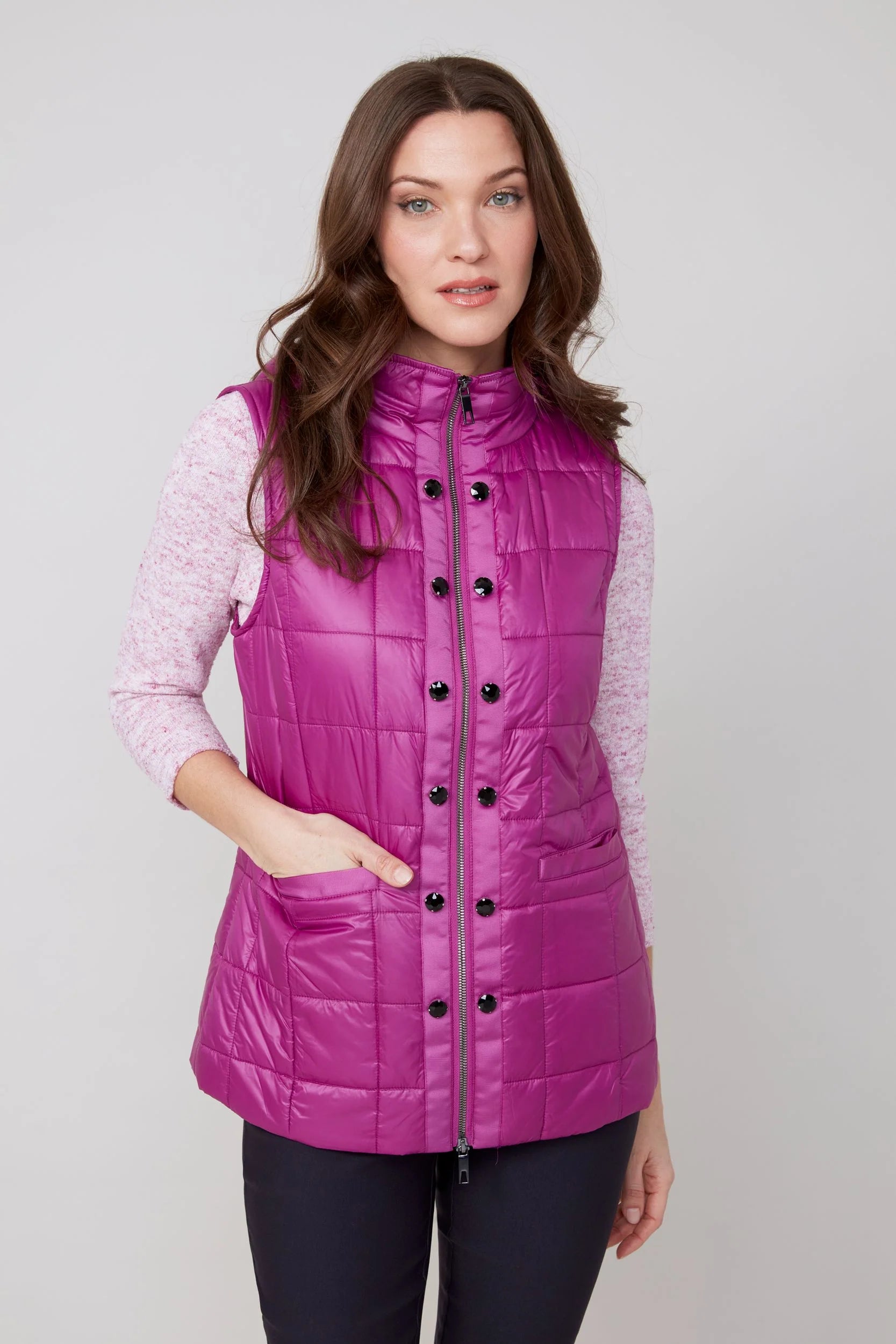 R3907L-E3034 Renuar Quilted Hooded Vest Jilli Boutique