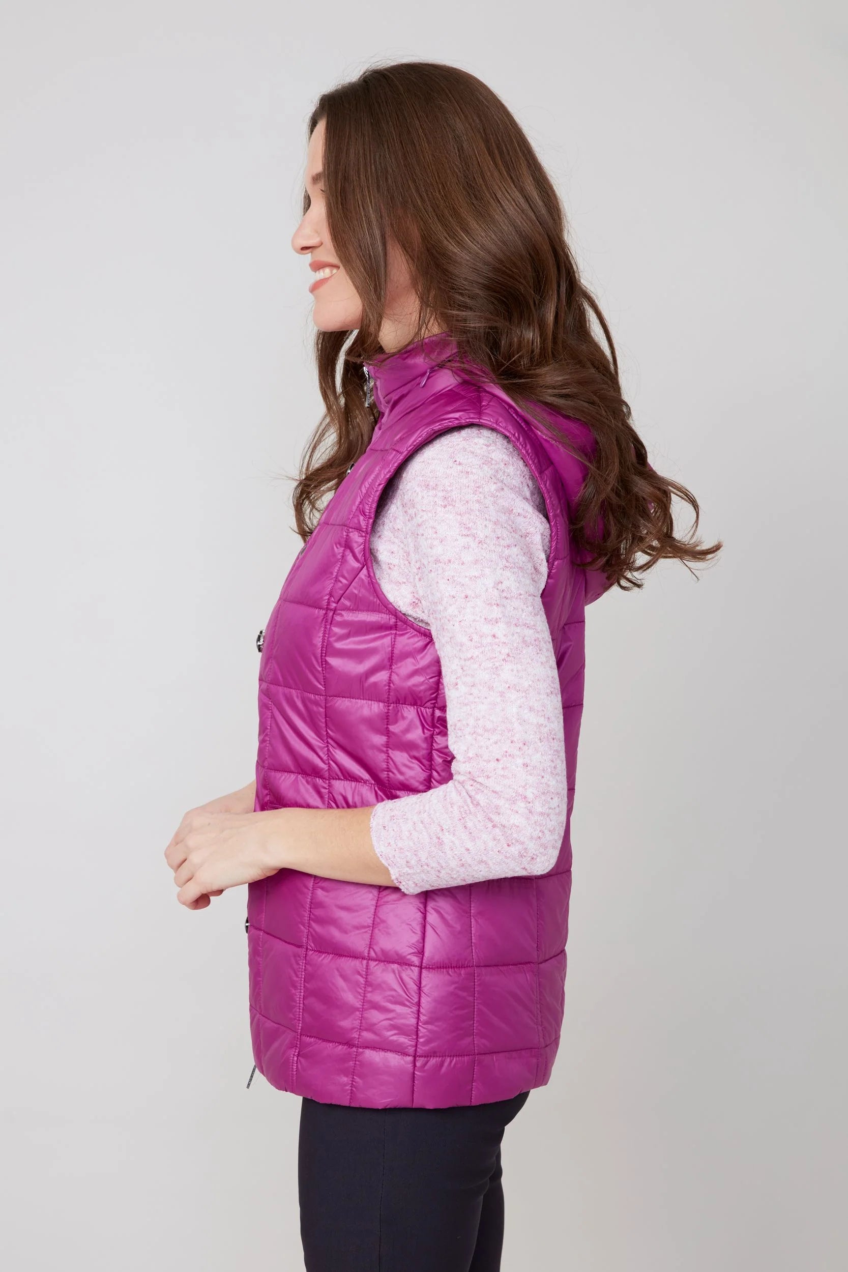 R3907L-E3034 Renuar Quilted Hooded Vest Jilli Boutique Atlanta Plum