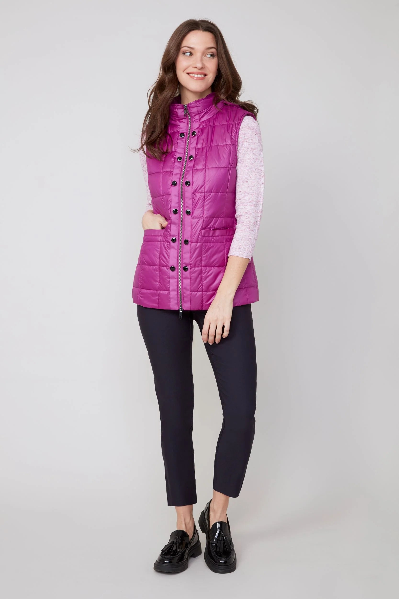 R3907L-E3034 Renuar Quilted Puff Hooded Vest Jilli Boutique