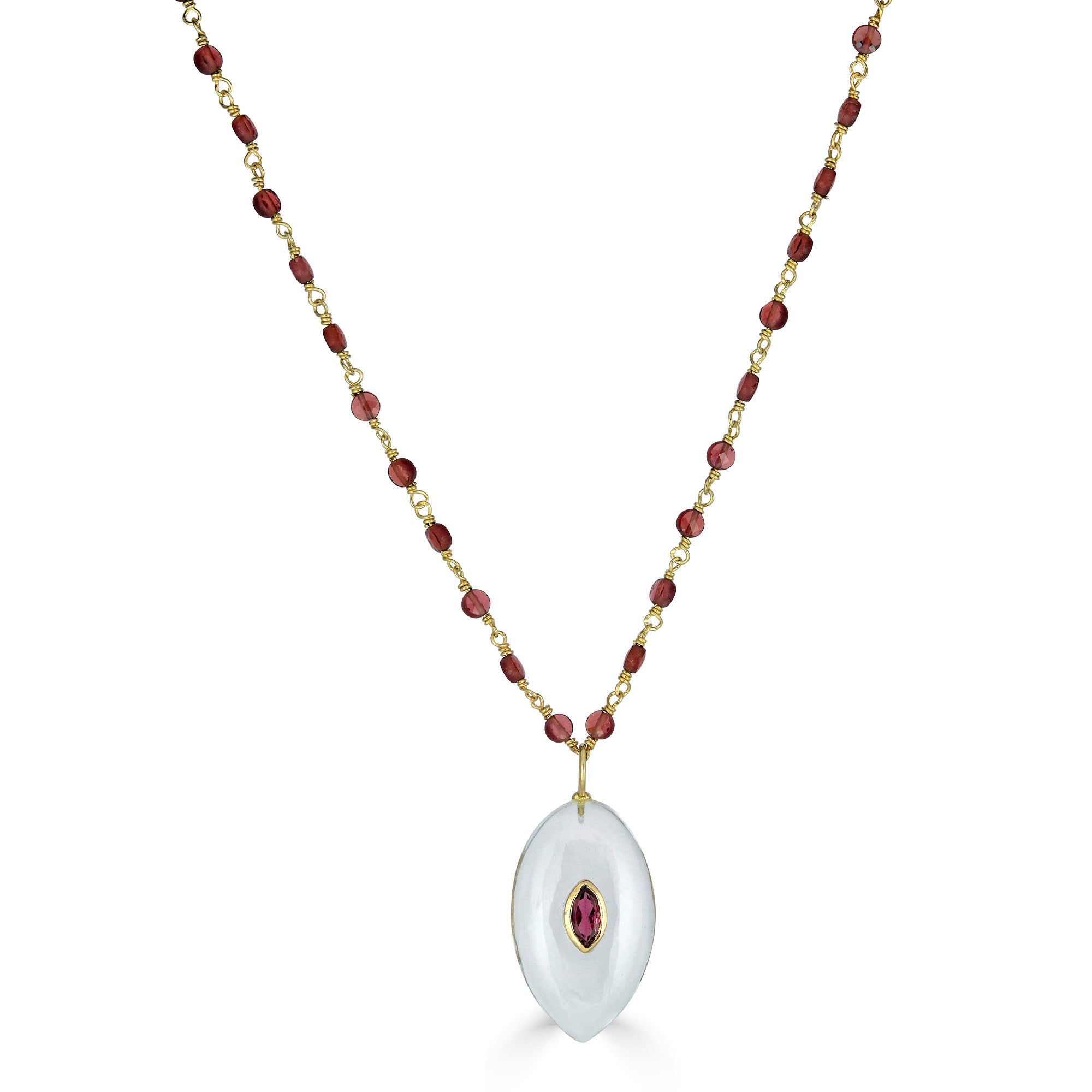 Clear Quartz and Garnet Pendant Necklace Rachael Reinhardt Jilli Boutique