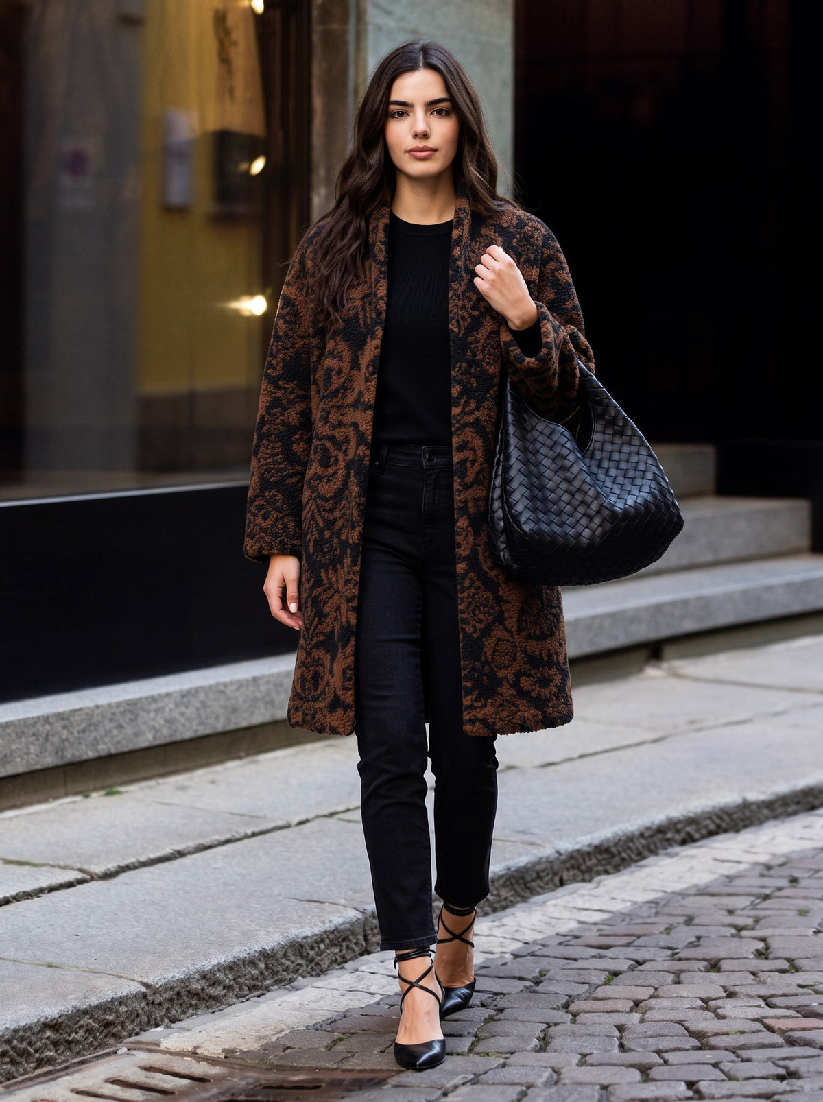 Tapestry Sherpa Coat Brown by Ivy Jane