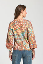 APNY Jilli Boutique Abstract Marble Printed Puff Sleeve Pullover Missoni