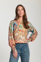 APNY Jilli Boutique Abstract Marble Printed Puff Sleeve Pullover Atlanta