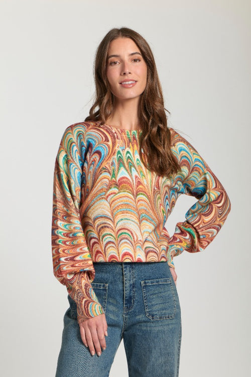 APNY Jilli Boutique Abstract Marble Printed Puff Sleeve Pullover Atlanta
