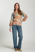 APNY Jilli Boutique Abstract Marble Printed Puff Sleeve Sweater