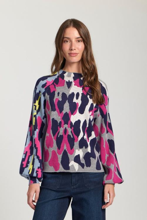 Leopard Funnel Neck Sweater With Puff Sleeve Jilli Boutique APNY