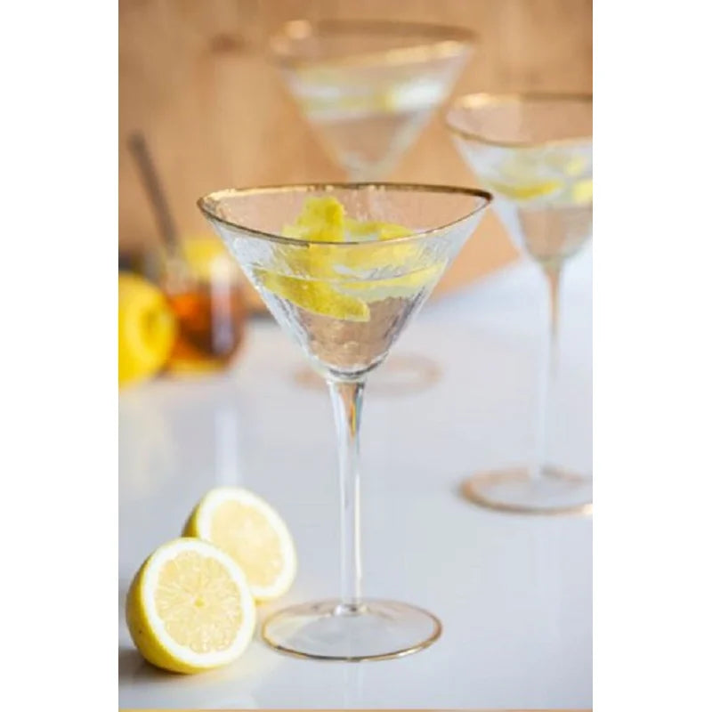 Gold Rim Triangular Martini Glass zodax jilli 