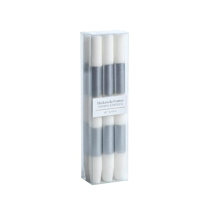 Modern & Festive Silver Formal Taper Candles - Set of 6 - Two Boxes of 6