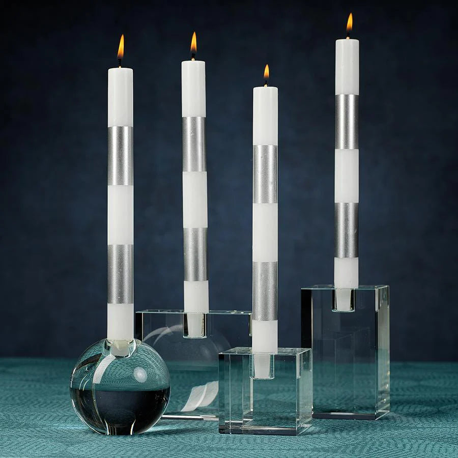 Modern & Festive Silver Formal Taper Candles - Set of 6 - Two Boxes of 6