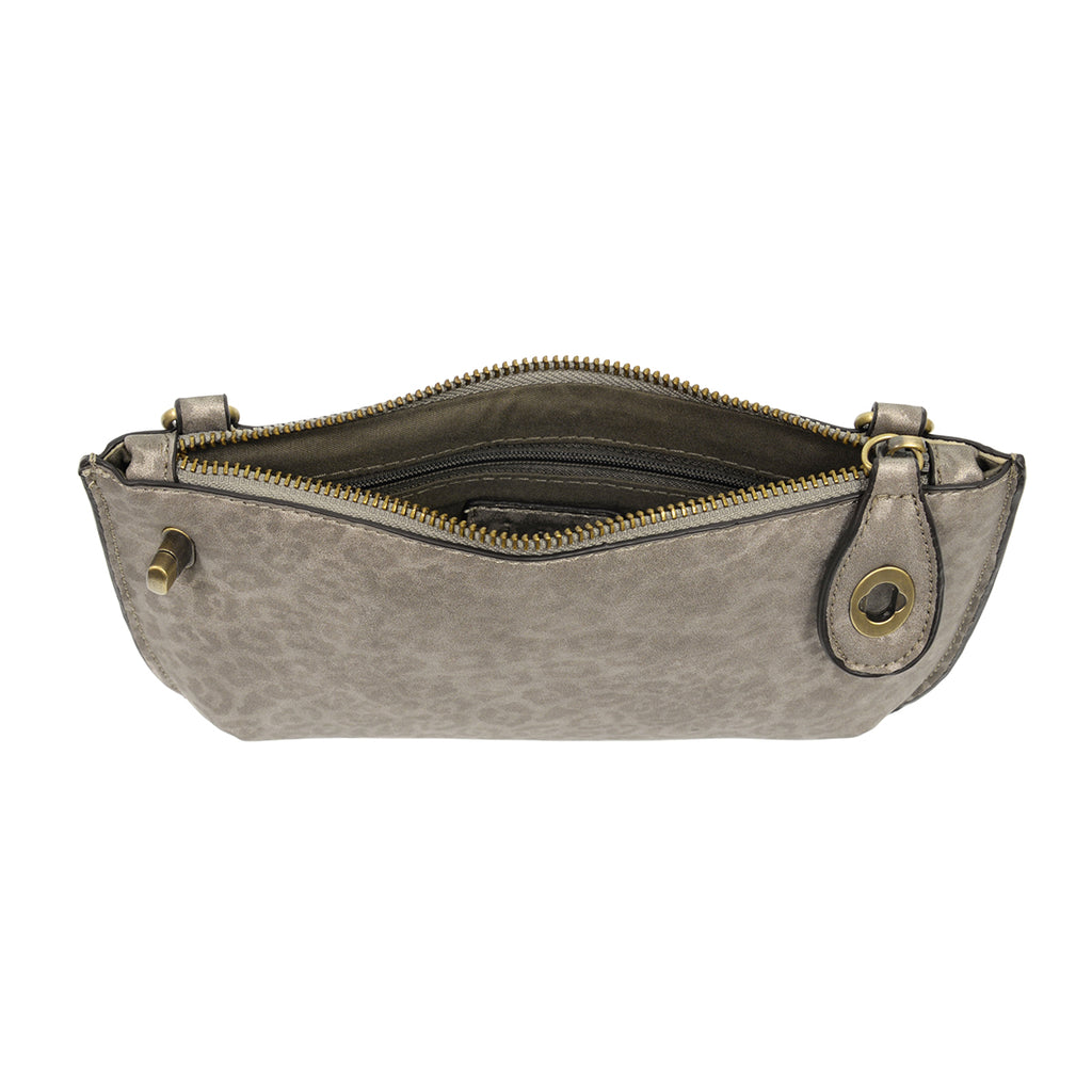 chambray tonal leopard crossbody wristlet
