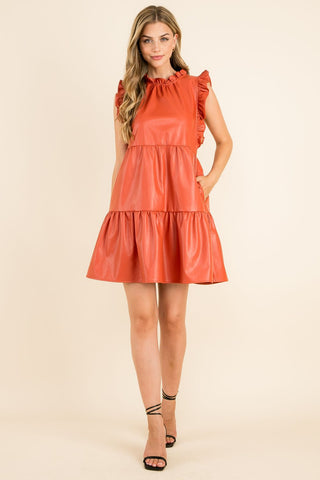 thml pleather tiered dress