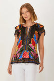Ecru WATSON TOP WITH BAR DETAIL - ABSTRACT CORAL REEF 
