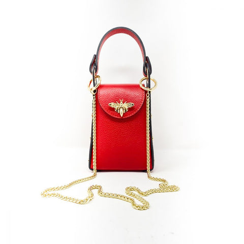 Embellished Italian Leather Shoulder Bag - Red
