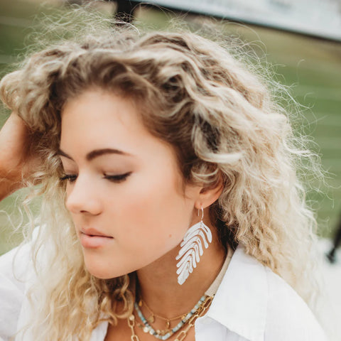 Vivian Acrylic Leaf Earrings Smokey Ivory Jilli Boutique